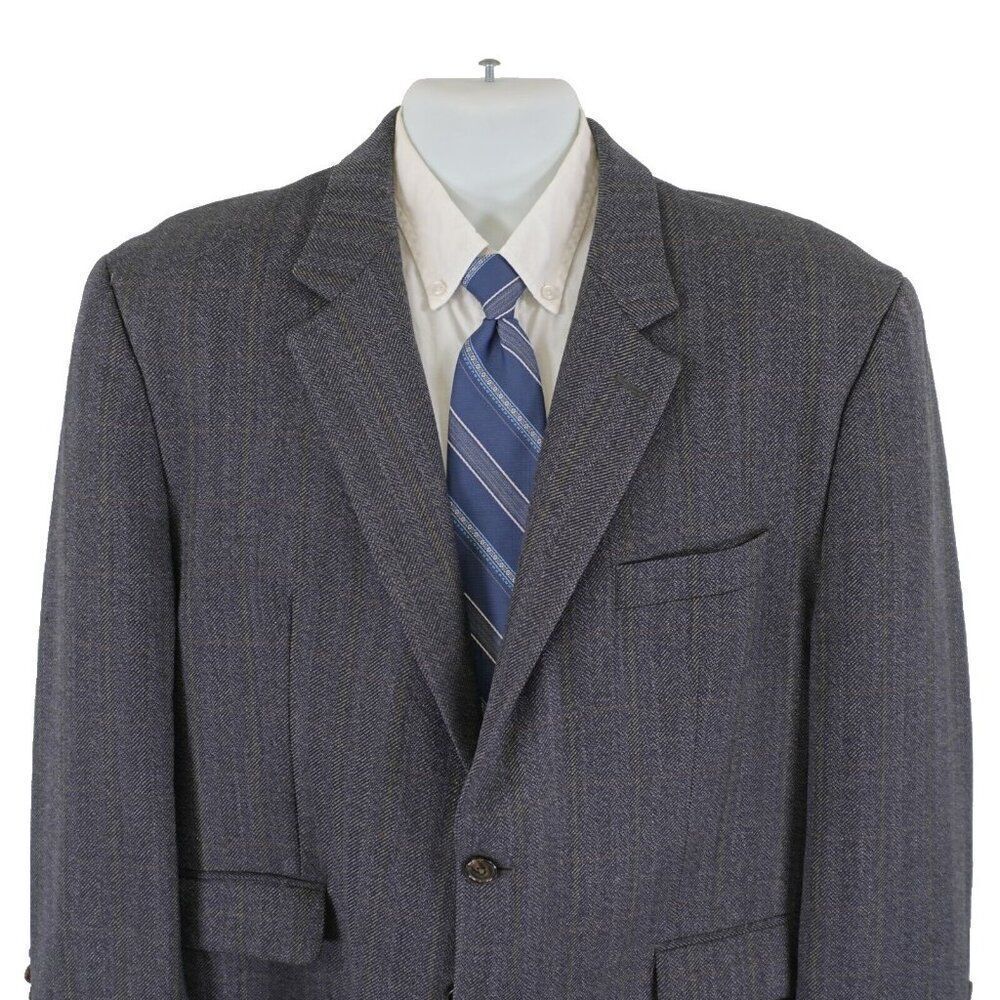 Lauren Ralph Lauren Tweed‎ Wool Blue Gray Herringbone W/ Yellow Windowpane 44S